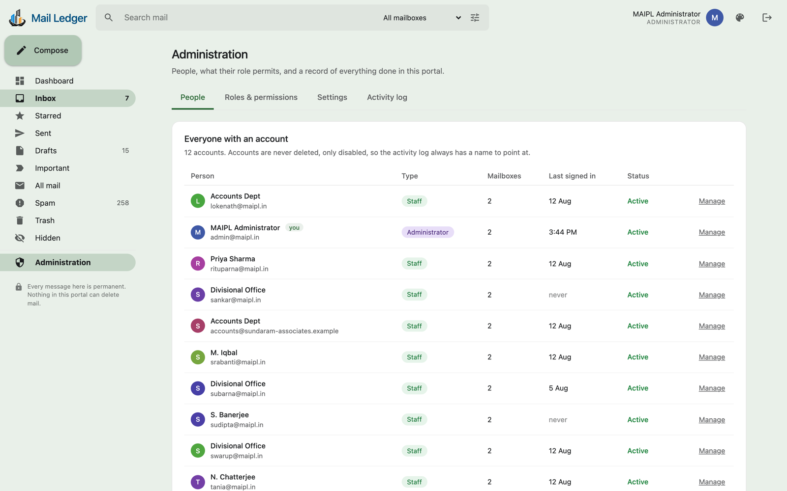 Administration — people and access