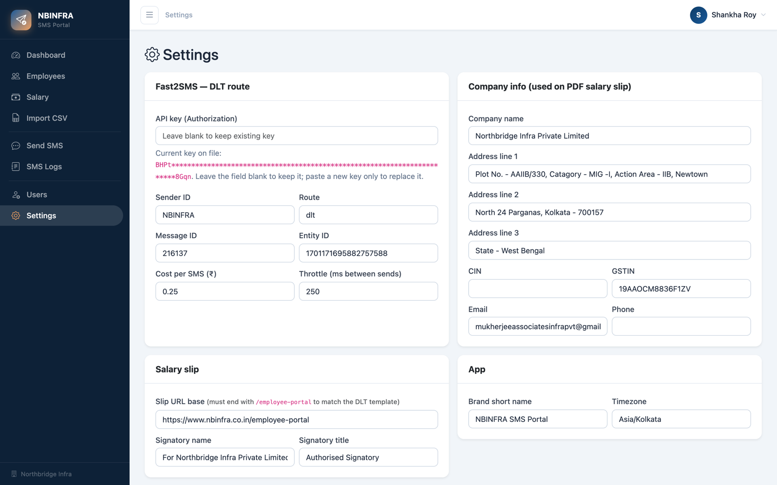 Settings with masked credentials