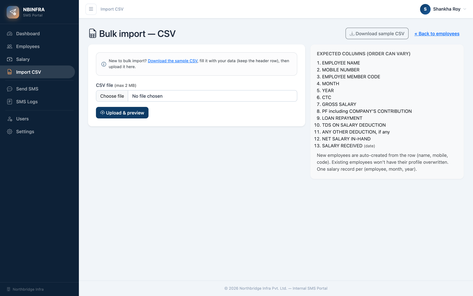 CSV import with preview